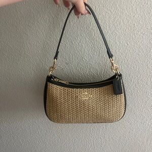 Coach Teri Black/Toast Leather Straw Bag